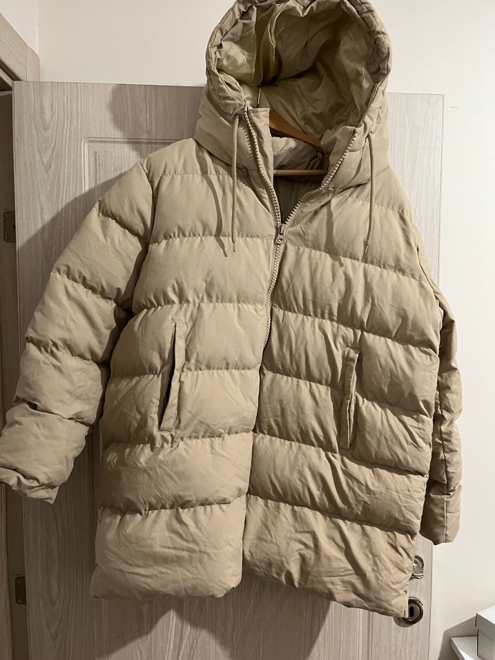 Bej Kapüşonlu Kadın Kış Montu - Görsel 5