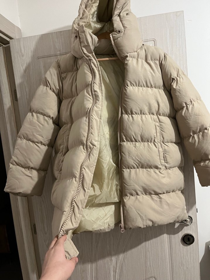 Bej Kapüşonlu Kadın Kış Montu - Görsel 2