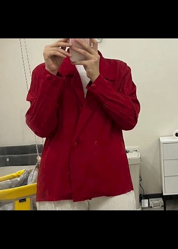 Düğmeli Kırmızı Kadın Midi Ceket - Görsel 3