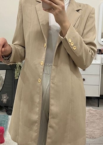 Bej Düğmeli Kadın Ofis Blazeri - Görsel 3