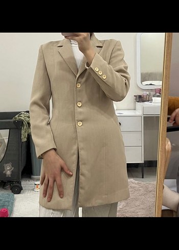 Bej Düğmeli Kadın Ofis Blazeri - Görsel 2
