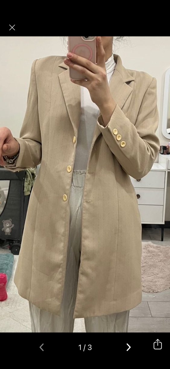 Bej Düğmeli Kadın Ofis Blazeri - Görsel 3