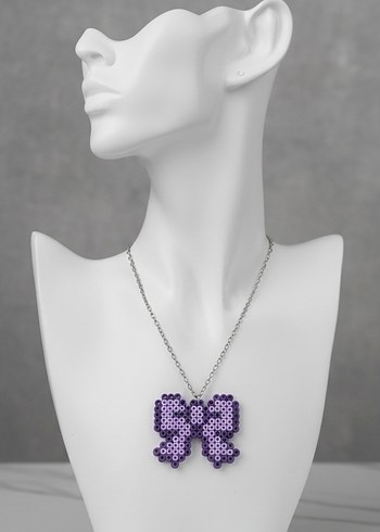 Mor Hama Boncuklu Fiyonk Kolye - Görsel 2