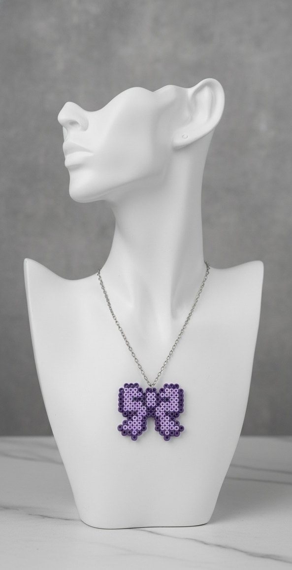 Mor Hama Boncuklu Fiyonk Kolye - Görsel 2