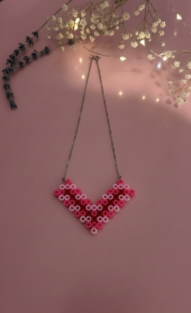 Pembe Hama Boncuklu Mini Bohem Kolye - Görsel 2