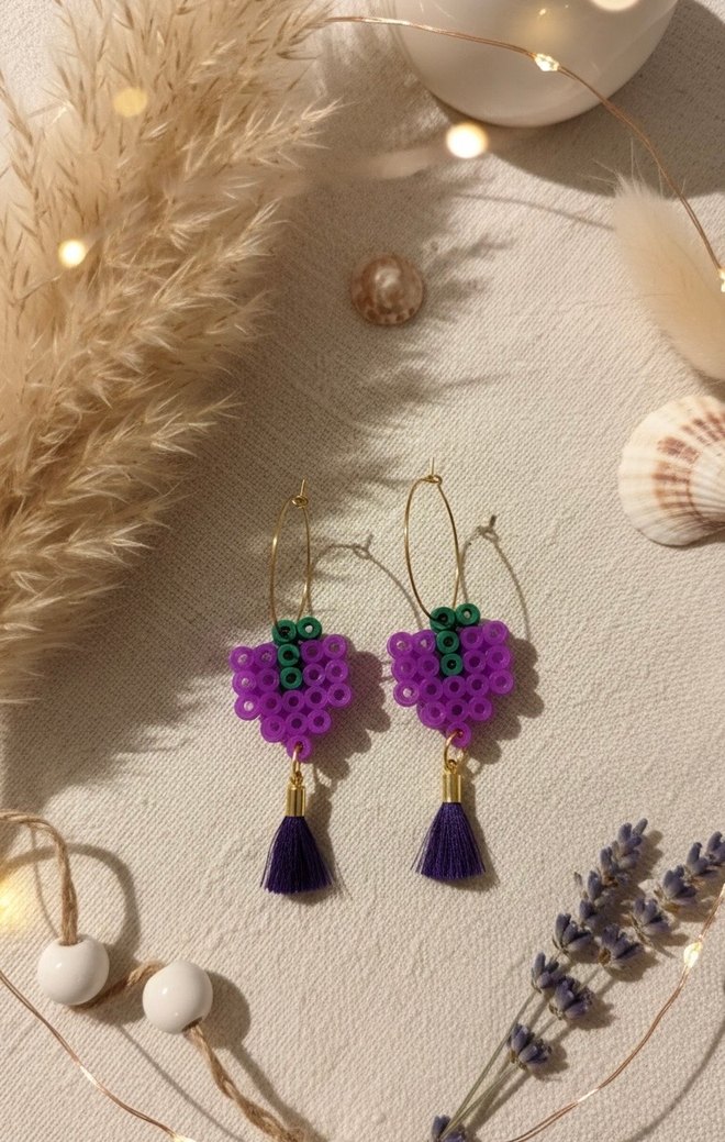 Mor Hama Boncuklu Üzüm Küpe - Görsel 2