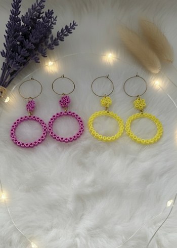 Renkli Hama Boncuklu Halka Küpe Seti(2 Adet) - Görsel 2