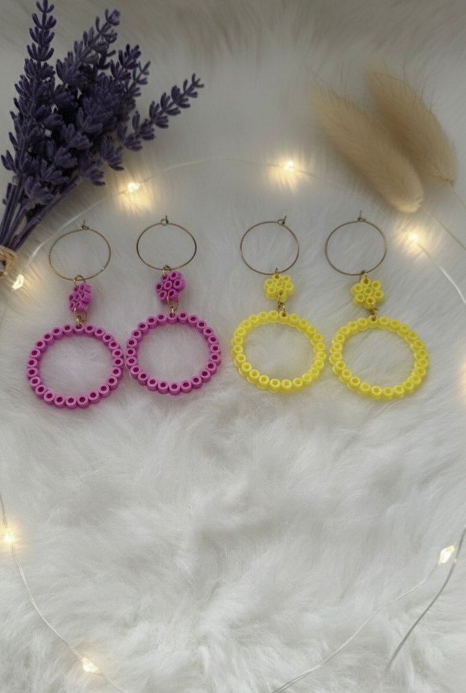 Renkli Hama Boncuklu Halka Küpe Seti(2 Adet) - Görsel 2