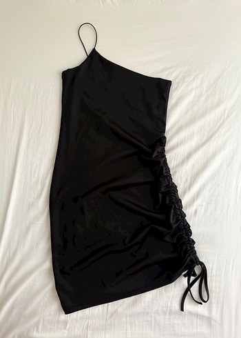 Tek askı yandan büzgülü elbise - Görsel 2