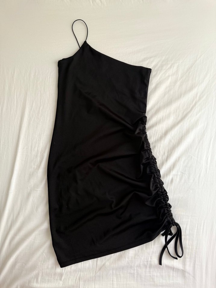 Tek askı yandan büzgülü elbise - Görsel 2