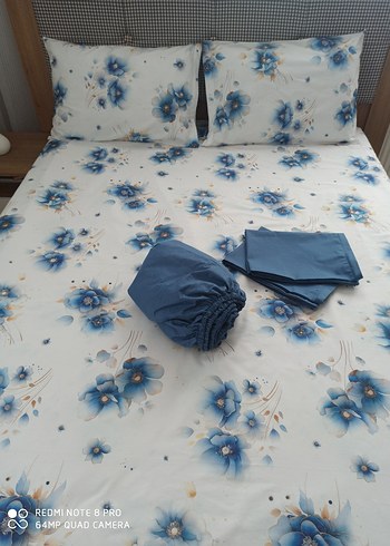 %100 pamuklu çift kişilik Mavi Çiçek Desenli Nevresim Takımı - Görsel 2