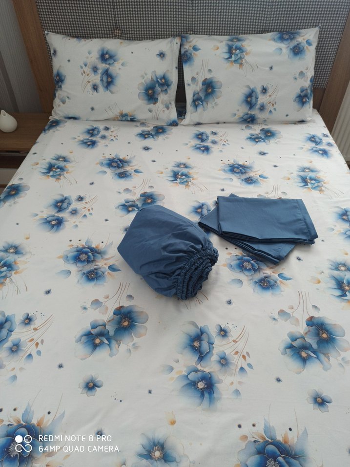 %100 pamuklu çift kişilik Mavi Çiçek Desenli Nevresim Takımı - Görsel 2