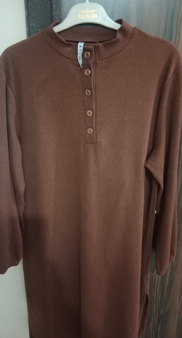 Düğmeli Uzun Kollu Kadın Triko Elbise - Görsel 2