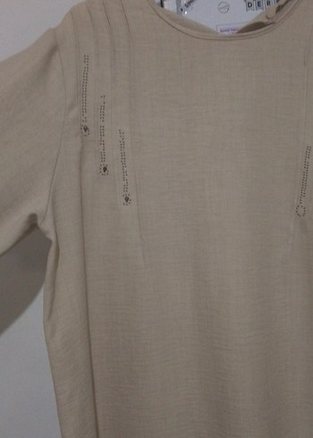 Bej Uzun Kollu Salaş Keten Tunik - Görsel 3