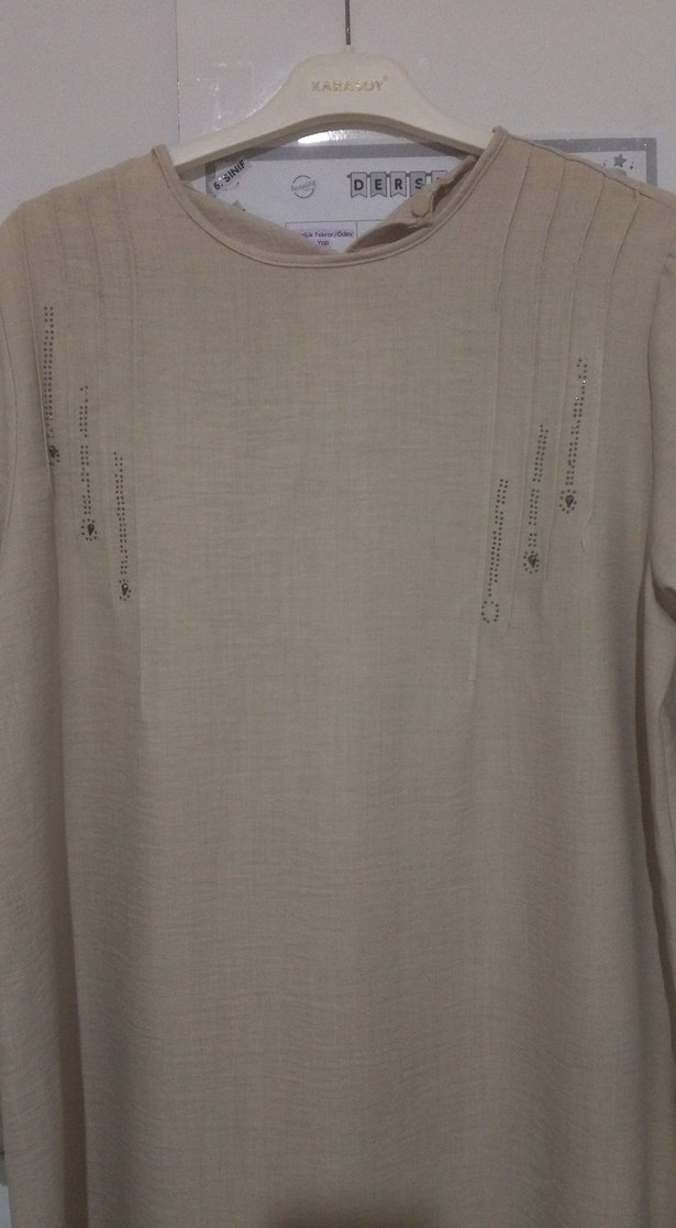 Bej Uzun Kollu Salaş Keten Tunik - Görsel 2