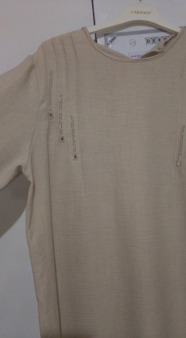 Bej Uzun Kollu Salaş Keten Tunik - Görsel 3