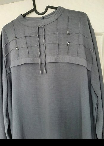 Gri Uzun Kollu Pilili Kadın Tunik - Görsel 2