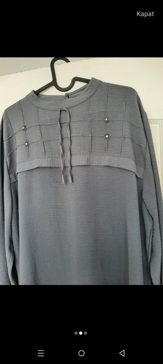 Gri Uzun Kollu Pilili Kadın Tunik - Görsel 2