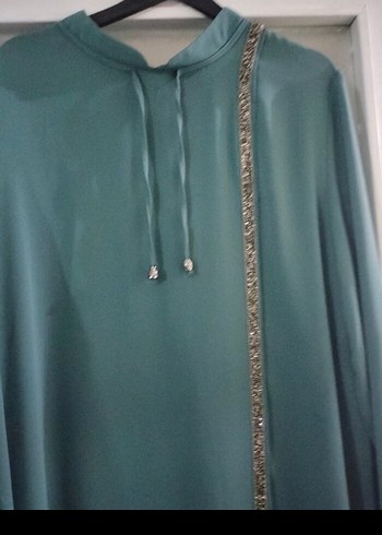 Uzun Turkuaz Salaş Nakışlı Tunik - Görsel 4