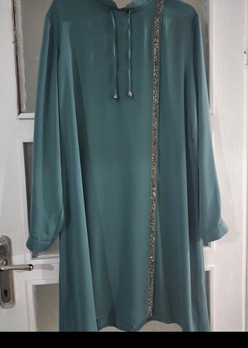 Uzun Turkuaz Salaş Nakışlı Tunik - Görsel 2