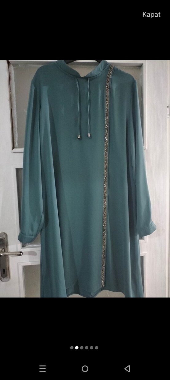 Uzun Turkuaz Salaş Nakışlı Tunik - Görsel 2