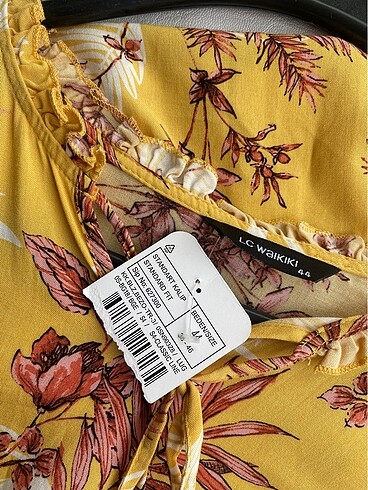 XXL beden çiçek desenli sarı renk bluz - Görsel 2