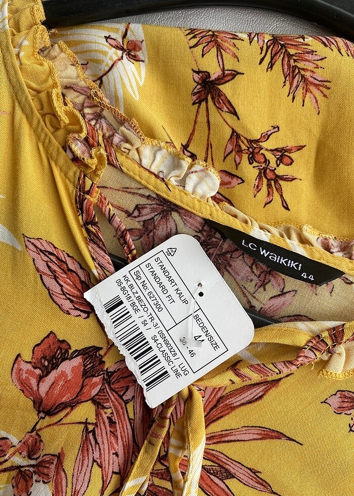 XXL beden çiçek desenli sarı renk bluz - Görsel 2