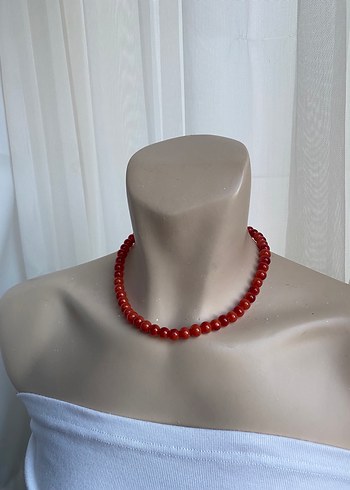 Kırmızı Mini Boncuklu Kadın Kolye - Görsel 2