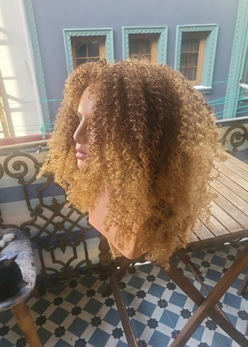 Koyu Bej Bukleli Bohem Afro kivircik Peruk sentetik - Görsel 8