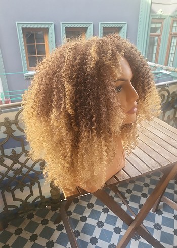Koyu Bej Bukleli Bohem Afro kivircik Peruk sentetik - Görsel 7