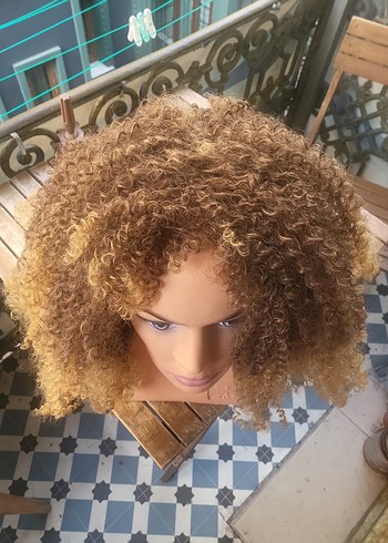 Koyu Bej Bukleli Bohem Afro kivircik Peruk sentetik - Görsel 6