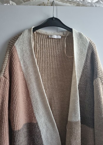 Bej Gri Renkli Örgü Midi Hırka - Görsel 2