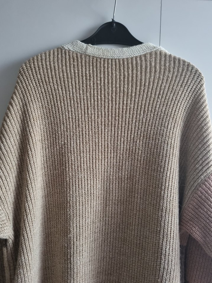 Bej Gri Renkli Örgü Midi Hırka - Görsel 5