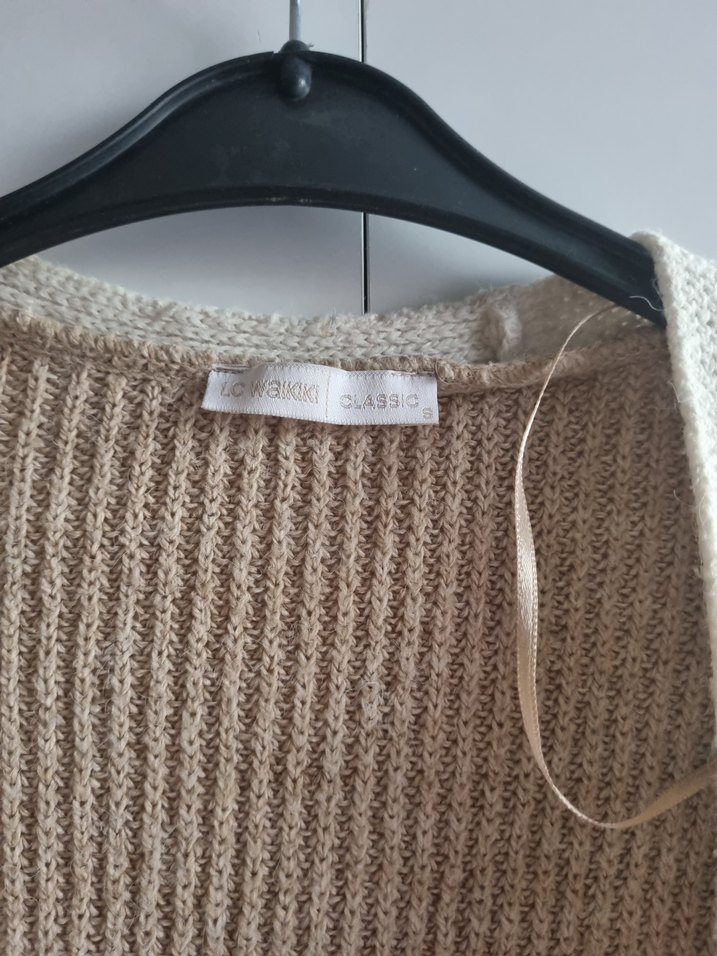 Bej Gri Renkli Örgü Midi Hırka - Görsel 3