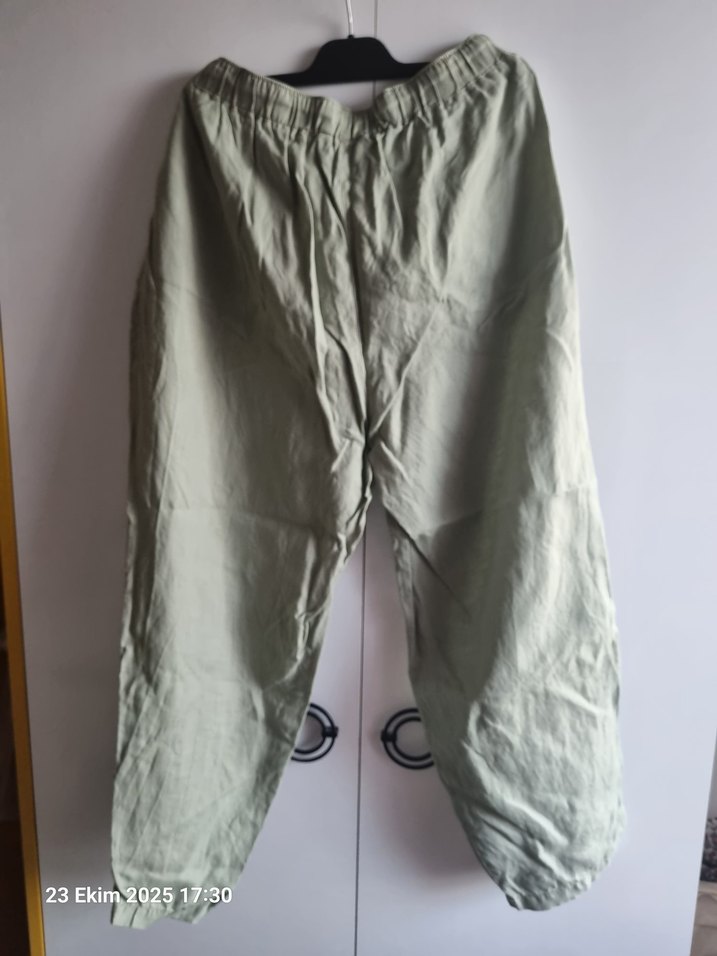 old money yeşil ve siyah keten pantolon - Görsel 3