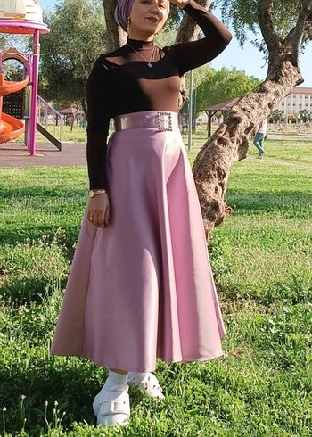 Diğer Mor Pastel Uzun tafta Etek