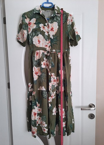 Çiçek Desenli Haki Uzun Bohem Elbise - Görsel 5