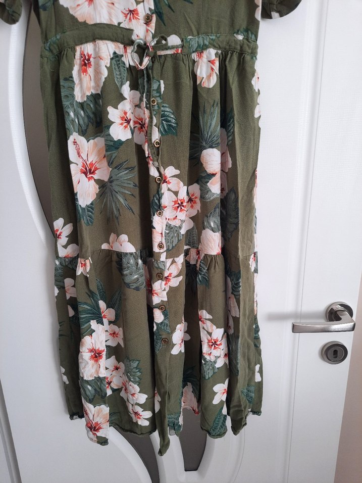 Çiçek Desenli Haki Uzun Bohem Elbise - Görsel 3