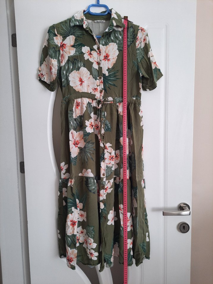 Çiçek Desenli Haki Uzun Bohem Elbise - Görsel 5