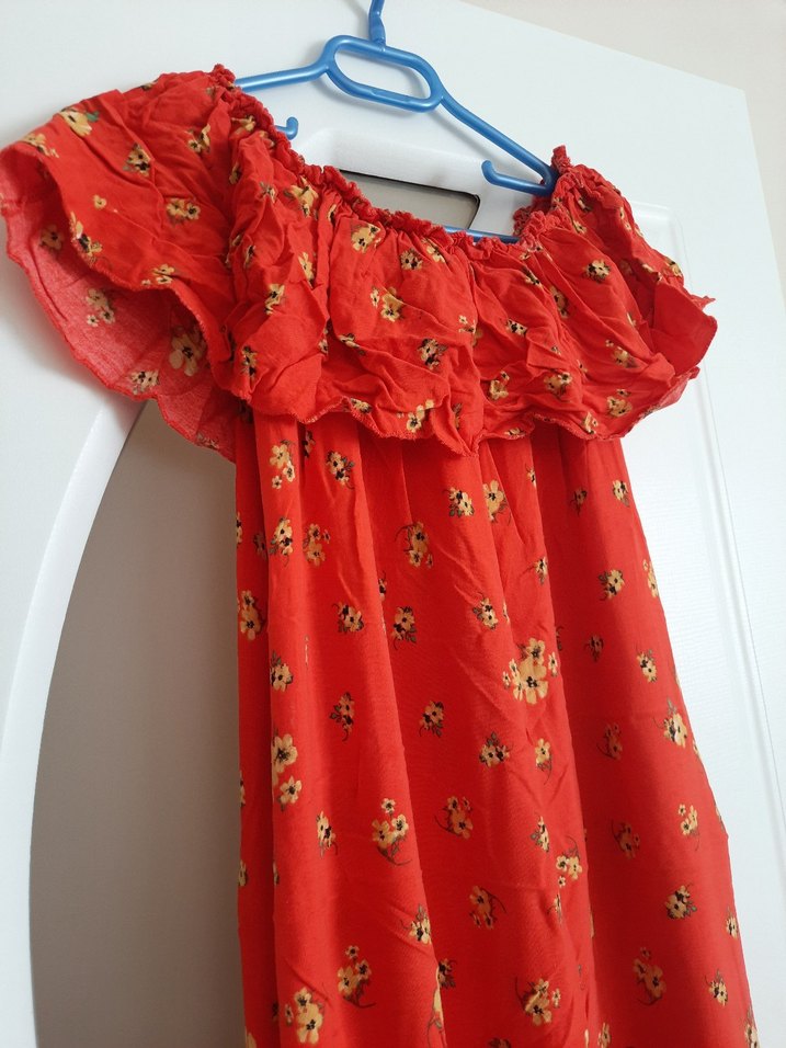 Kırmızı Volanlı Uzun Elbise - Görsel 2