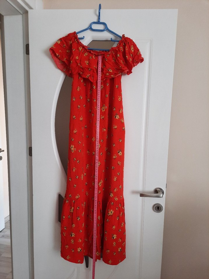 Kırmızı Volanlı Uzun Elbise - Görsel 4