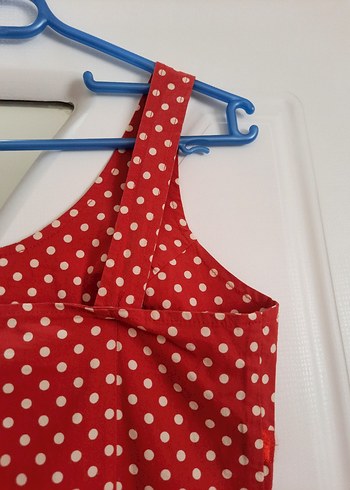 Kırmızı Puantiyeli V Yaka Midi Elbise - Görsel 5