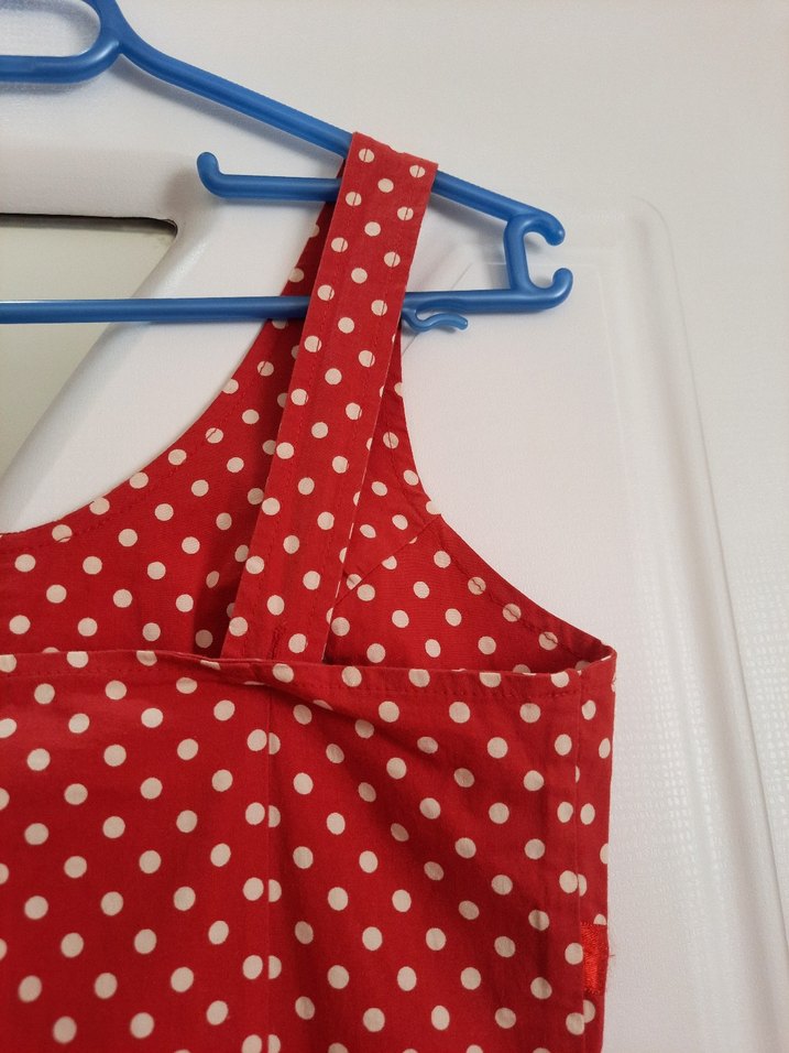 Kırmızı Puantiyeli V Yaka Midi Elbise - Görsel 5