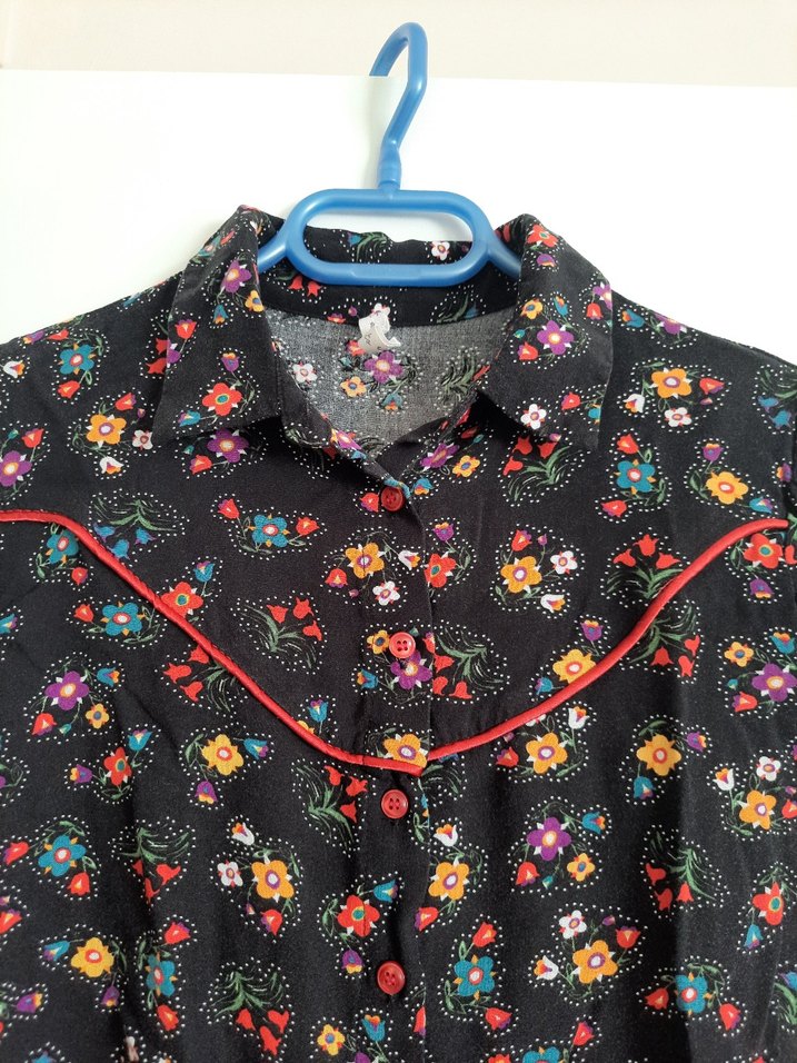 Çiçek Desenli Siyah Retro Gömlek - Görsel 4