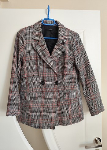 Zara Klasik Ekose Cift Dugmeli Blazer Ceket