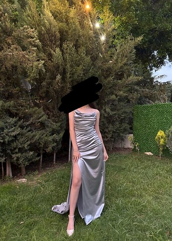 Zara Gri Drapeli Straplez Uzun Kadın Elbisesi