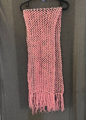 Pembe ve Beyaz Örgü Kadın Şal - Görsel 3