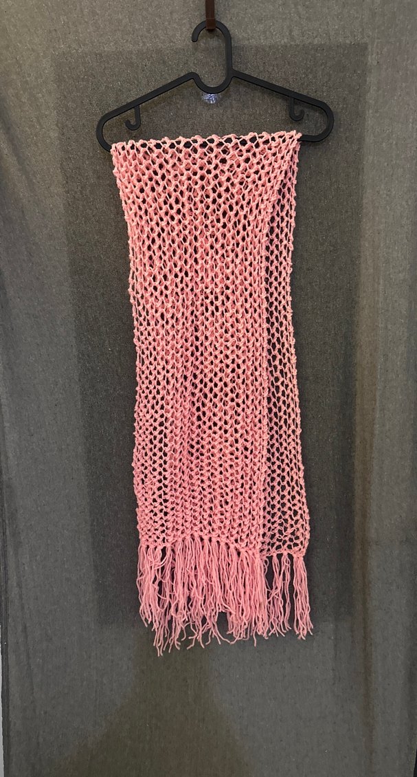 Pembe ve Beyaz Örgü Kadın Şal - Görsel 3