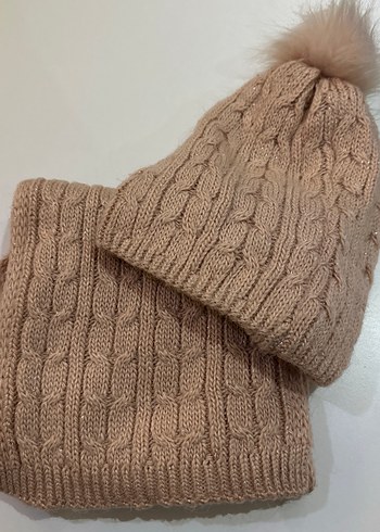 Bej Örgü Çocuk Bere ve Atkı Takımı - Görsel 4