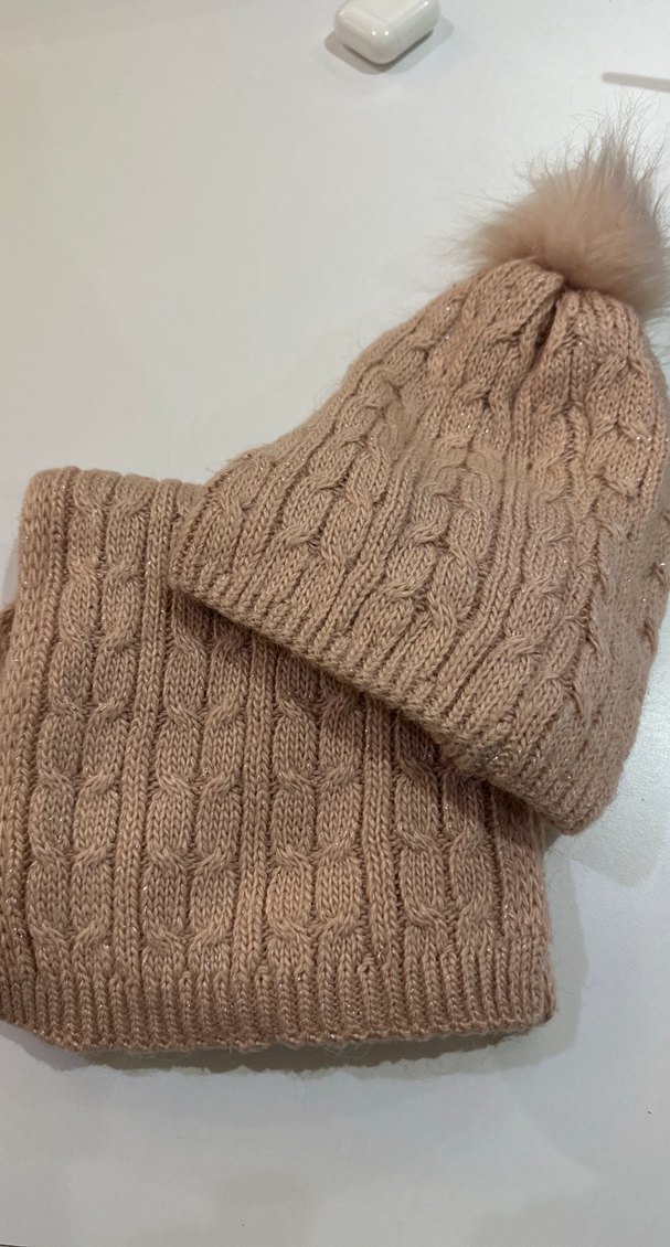 Bej Örgü Çocuk Bere ve Atkı Takımı - Görsel 4